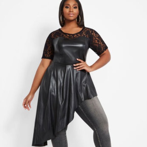 Ashley Stewart Tops - FAUX LEATHER ASYMMETRICAL DUSTER
